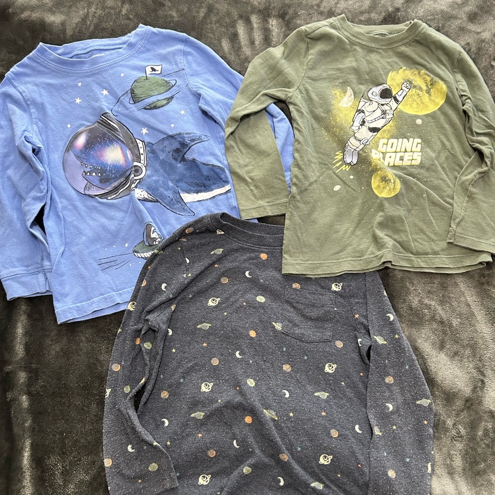Kids Space Adventure Shirts - Blue, Green, and Gray